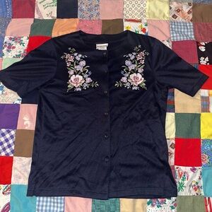 BonWorth Navy Top with Floral Accents